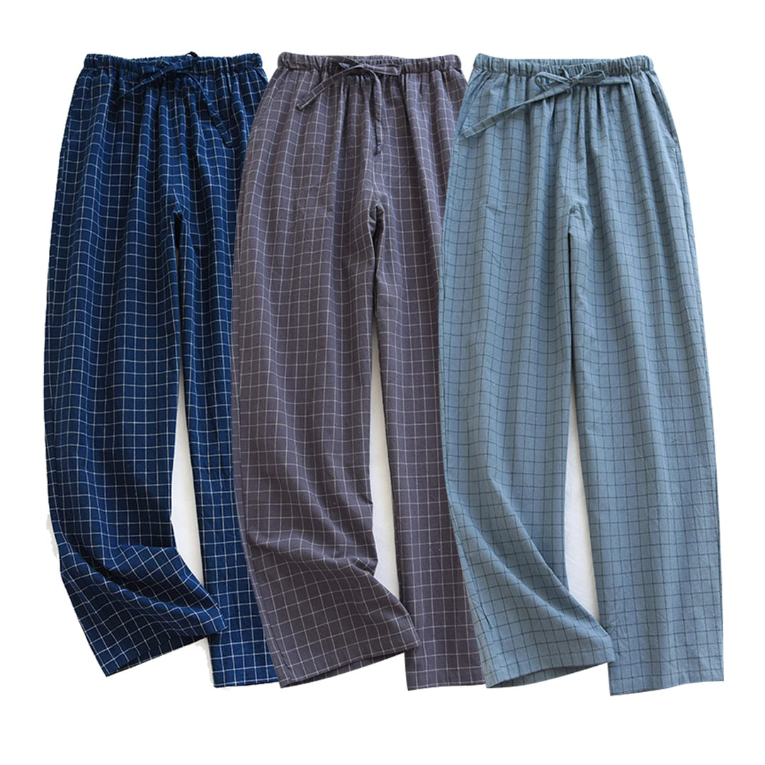 STMAHER 3er Pack Herren Baumwolle Pyjamahose Schlafanzughose Lang Pyjamahose Herren Karierte Nachtwä