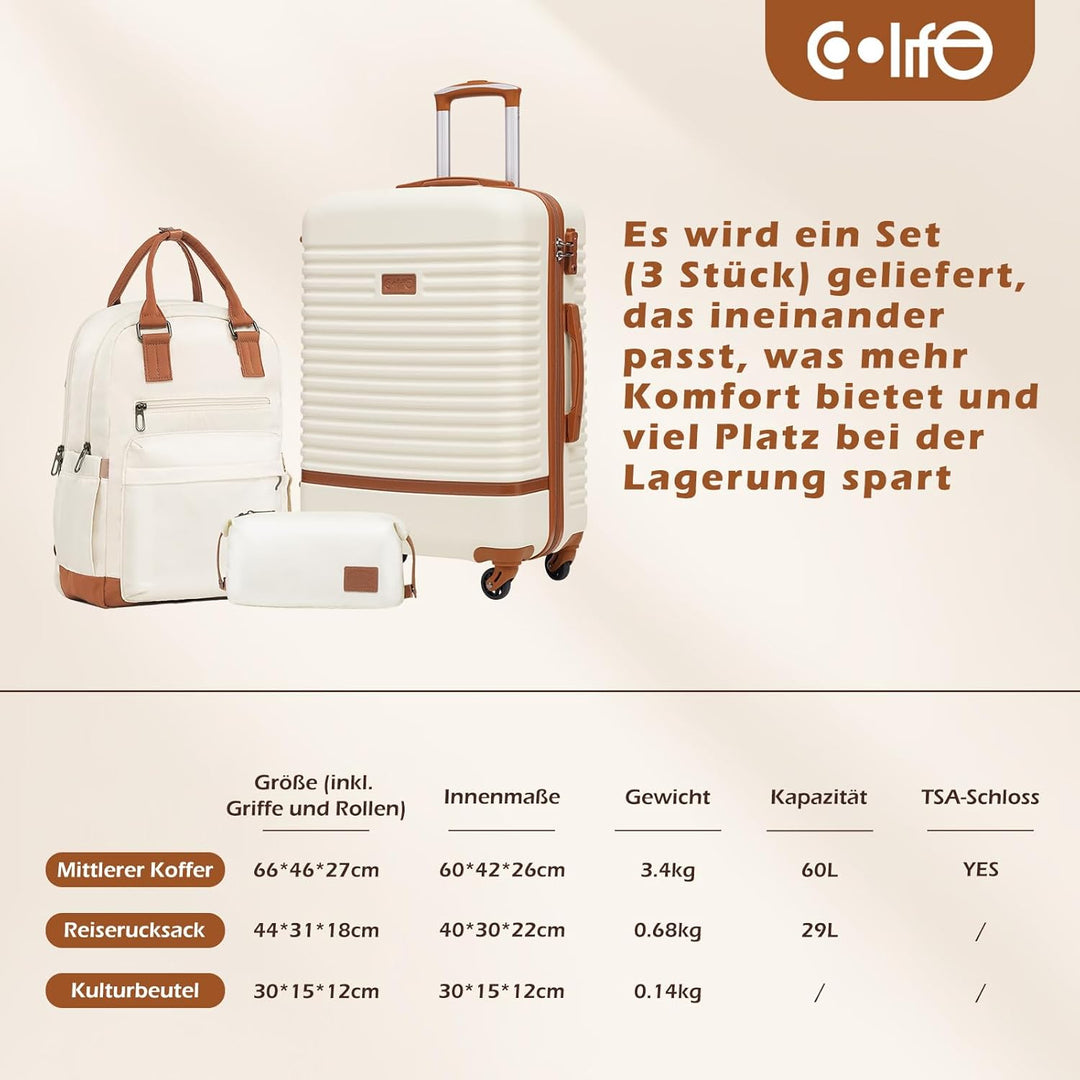 COOLIFE Koffer Trolley Koffer Reisekoffer von ABS Hartschalen Trolley 4 Rollen TSA-Schloss Der Koffe