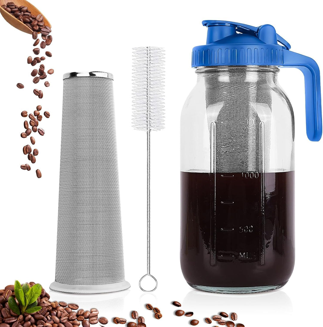 Cold Brew Kaffeebereiter, 1.8L Cold Brew Coffee Maker, Deckel mit Griff und Edelstahlfilter, Kaffeeb