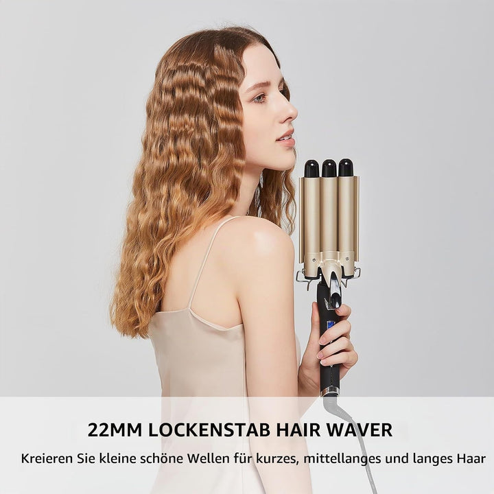 Welleneisen 3 Fässer Lockenstab KLEINE WELLEN Φ22mm, AIMERVO Waver 14 Temperaturstufen 80-210℃, für