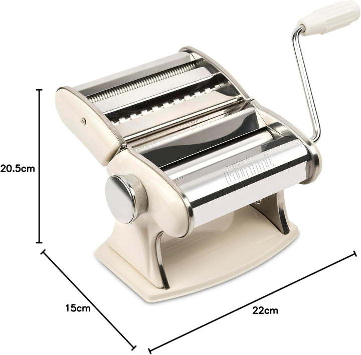 Girmi IM92 Nudelmaschine, Edelstahlgehäuse, 7 Teigstärken, 3 Pastaformen, Aluminiumwalzen, Cremefarb