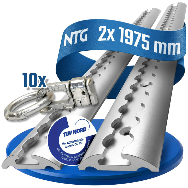 NTG Airlineschiene 2 STK 2m / 1975mm halbrund Alu m. Fittingen -TÜV Zertifiziert- Sparsetauswahl Anh