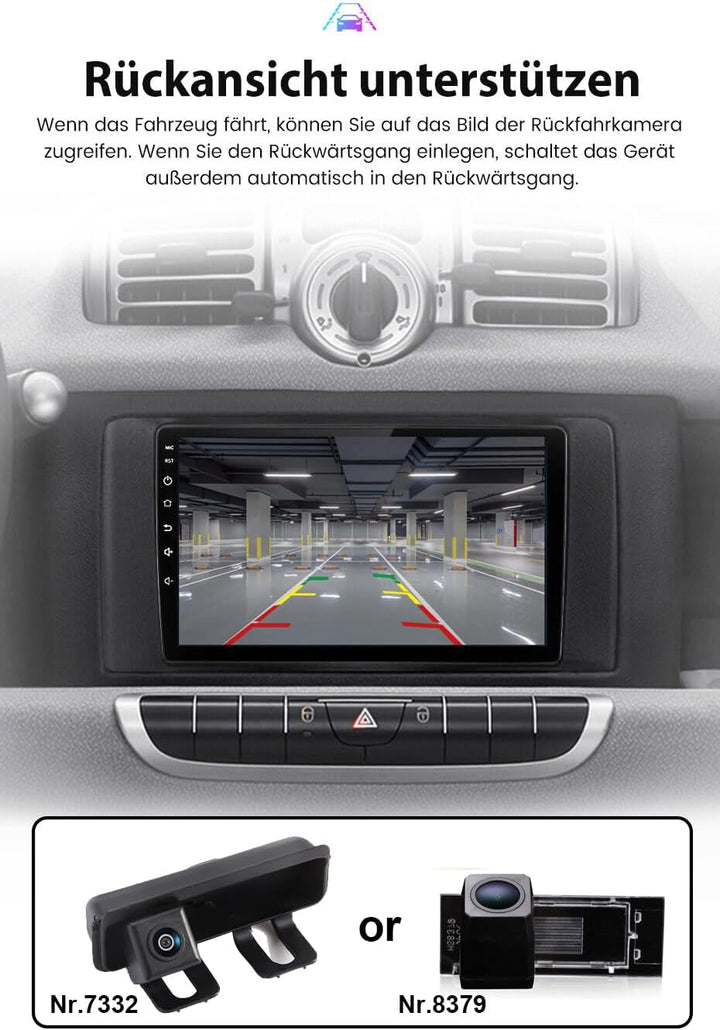 Android Autoradio mit GPS Navigation + HD Nachtsicht Auto Rückfahrkamera Ersatz für Smart Forfour 4