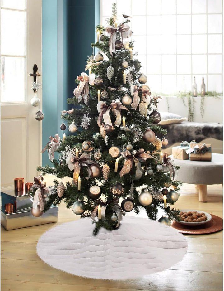 KONVINIT Weihnachtsbaumdecke Weiss Luxus Kunstfell Round Christbaumdecke Weihnachtsbaumrock Weihnach