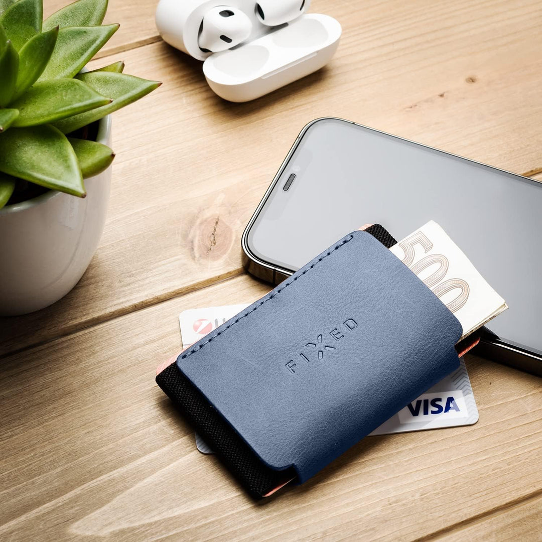 FIXED Smart Wallet für AirTag | Ledergeldbörse | Handgenäht in Tschechien (Tiny, Blau) Tiny Blau, Ti