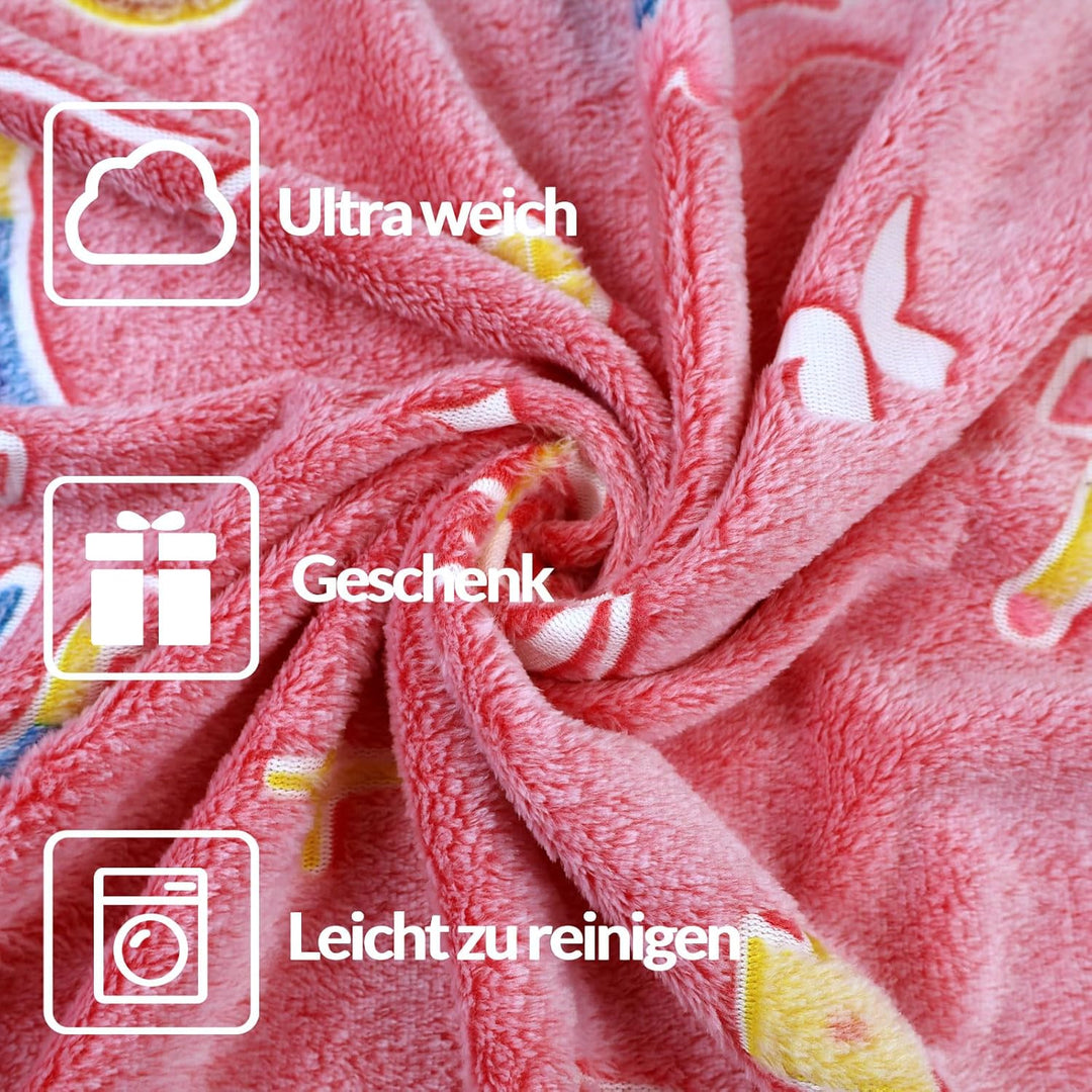 Kuscheldecke Kinder 150x200cm, Ballonschloss Glow in The Dark Decke,Weich Wärme，Kuscheldecke Rosa fü