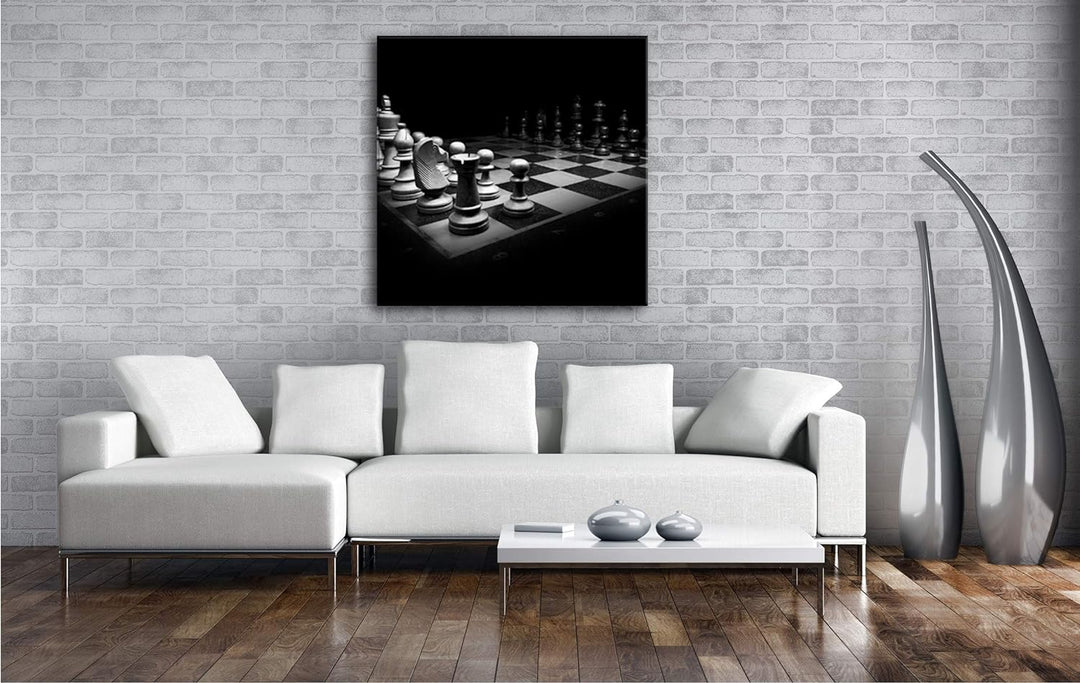 Dunkles Schachbrett Format: 60x60 als Leinwandbild, Motiv fertig gerahmt auf Echtholzrahmen, Hochwer