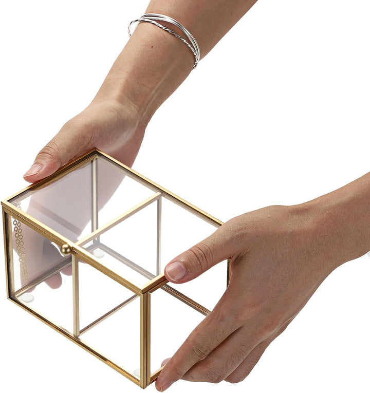Wattestäbchen Behälter Wattepadspender aus Glas Schminktisch Wattepads Organizer 2 Fächern Make Up B