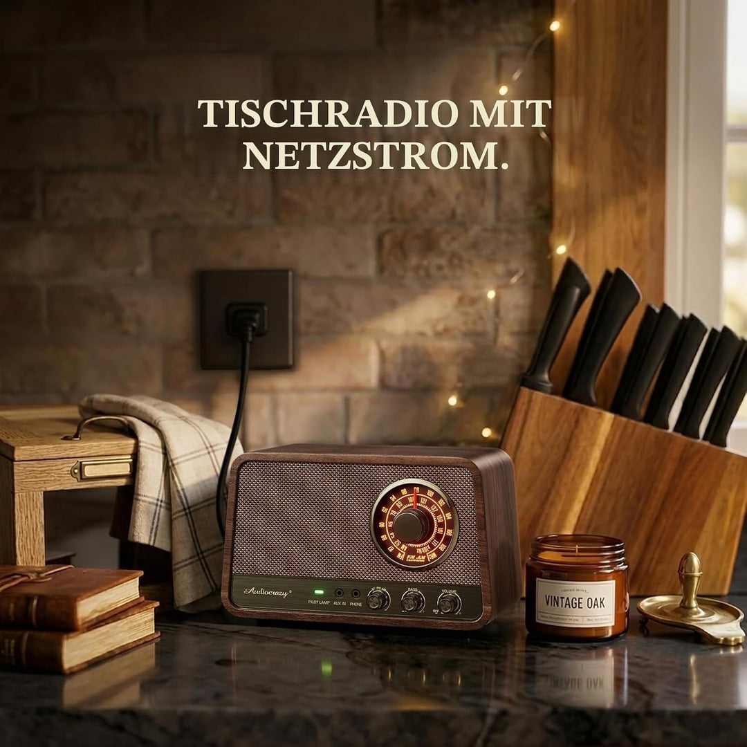 Retro-Tisch-FM-Radio mit Bluetooth-Lautsprecher, klassisches Holz-Finish, Wandstecker für Zuhause, B