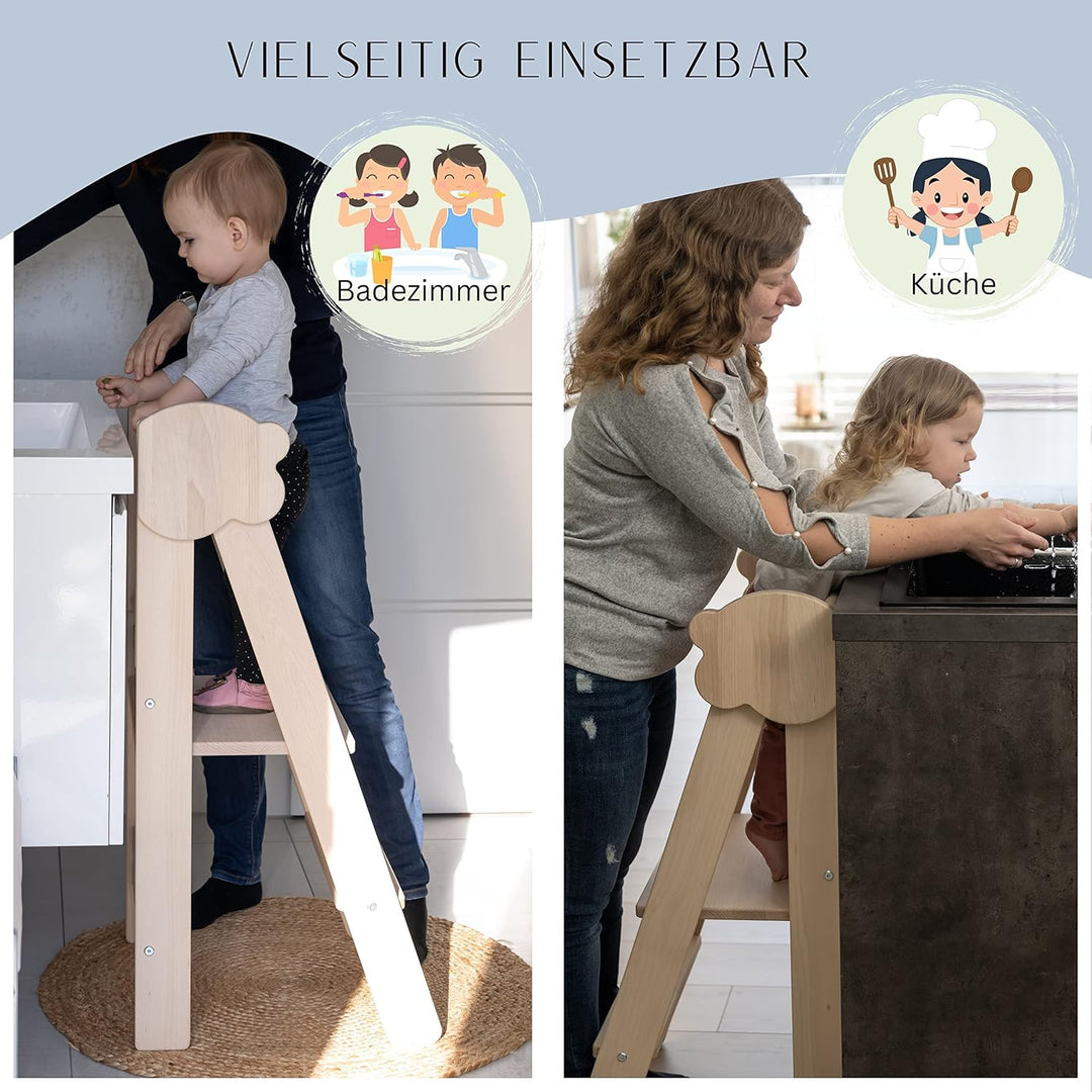 JOWE Lernturm für Kinder | Learning Tower aus Massivholz | klappbar und höhenverstellbar