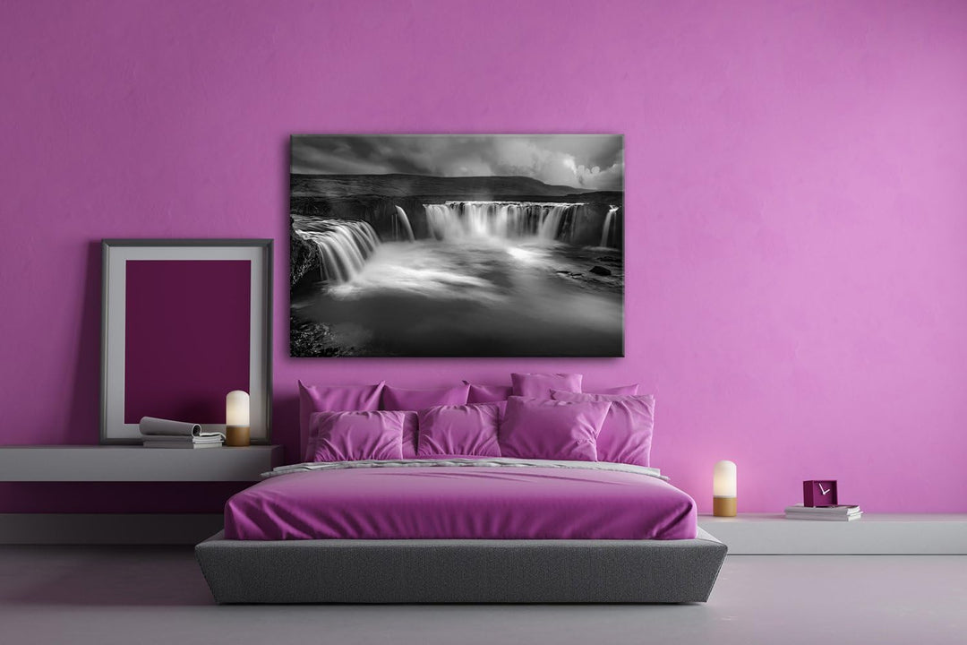 deyoli himmlische Wasserfälle in Island Format: 80x60 Effekt: Schwarz/Weiss als Leinwand, Motiv fert