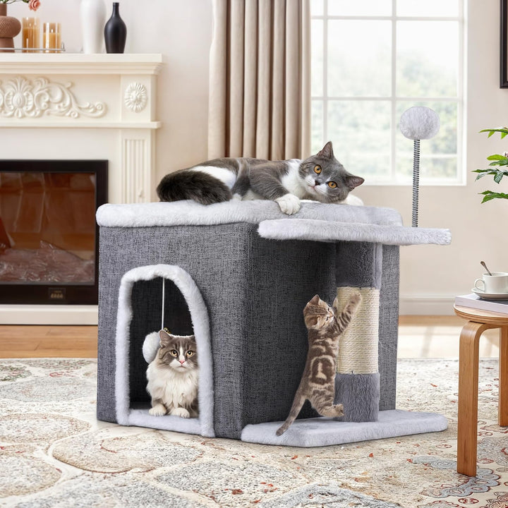 YITAHOME Katzenhaus Indoor,Faltbares Katzenhaus 47L x 40B x 32H cm Grosse Katzenhöhle mit Kratzbrett