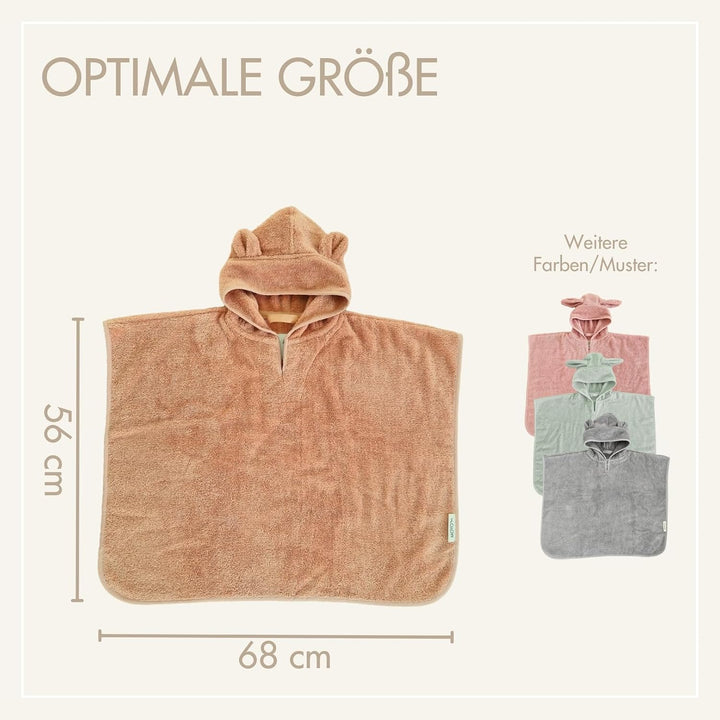 MOYO Baby Badeponcho Mit Bärenohren in Puder - Kinder Badetuch für 0-3 Jahre - Weicher Poncho Aus 10