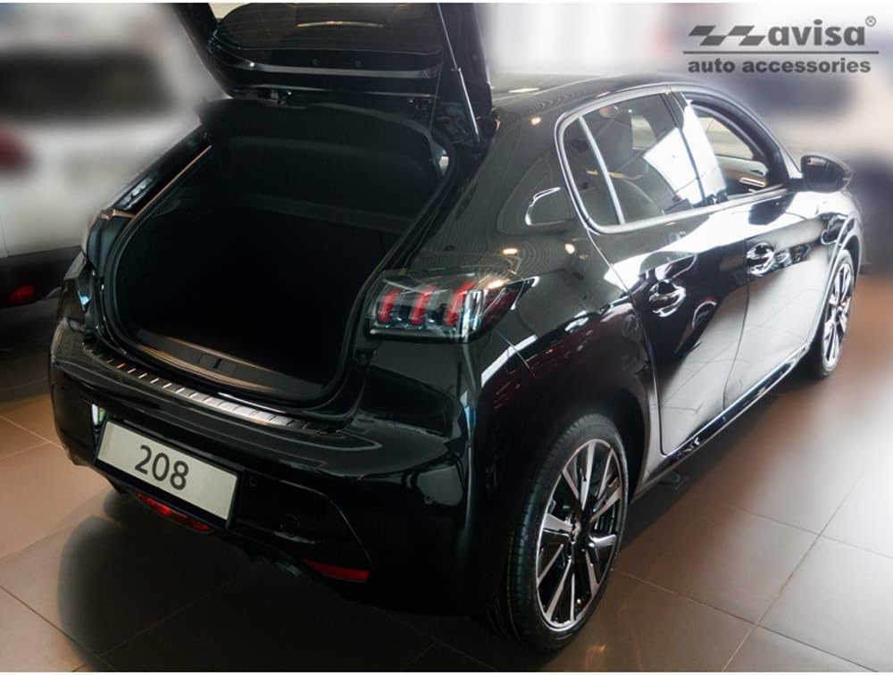 Avisa Schwarz Edelstahl Heckstossstangenschutz kompatibel mit Peugeot 208 II HB 5-türer 2019- 'Ribs'