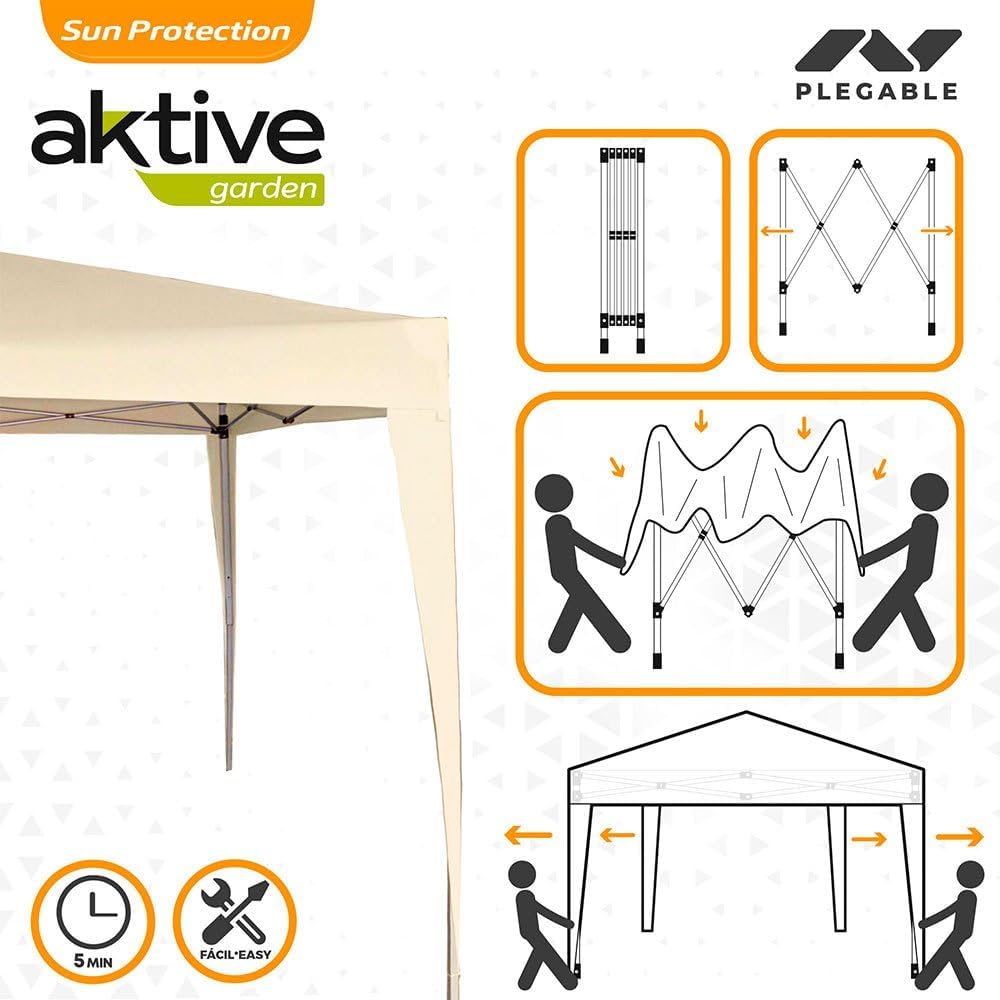 AKTIVE 62188 Faltpavillon 300 x 300 x 240 cm, Polyester, cremefarben