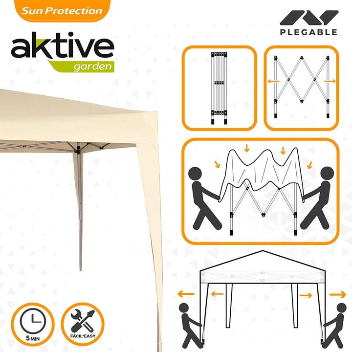 AKTIVE 62188 Faltpavillon 300 x 300 x 240 cm, Polyester, cremefarben