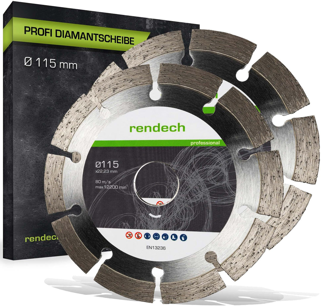 rendech® Profi Diamantscheibe 115mm für Beton, Mauerwerk, Granit, Stein, Ziegel uvm. - Diamanttrenns
