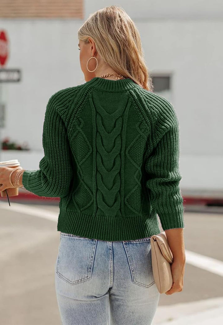 ANCAPELION Damen Kabel Pullover,Winter Casual Leicht Rundhals Langarm Einfarbig Elegant Gerippt Stri