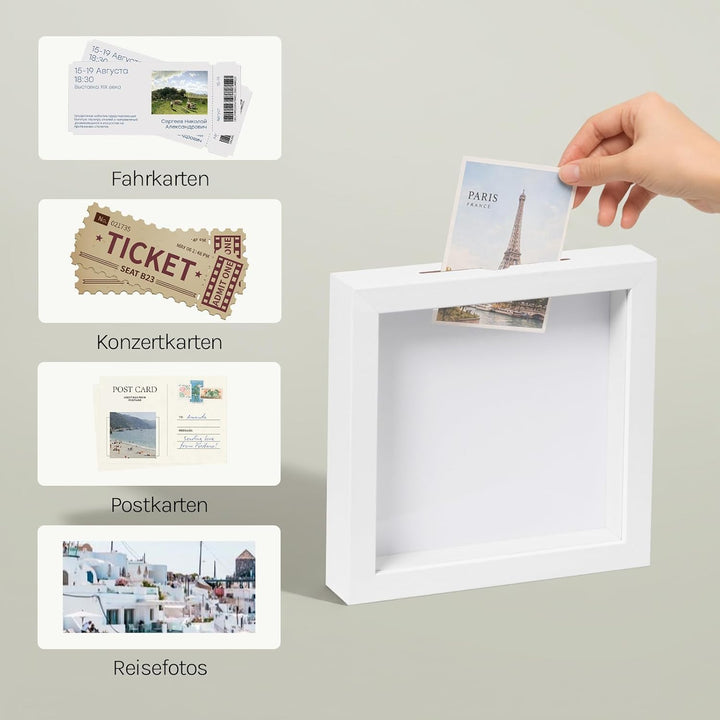 EUGAD 3D Bilderrahmen zum Befüllen, 2er Objektrahmen Spardose, Bilderrahmen 33x33 cm, tiefer Rahmen