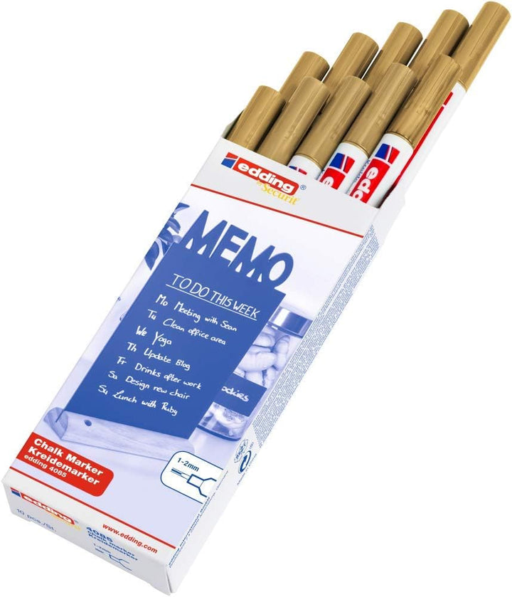 edding 4085 Kreidemarker - gold - 10 Kreidestifte - Rundspitze 1-2 mm - dünner Kreidestift für Tafel