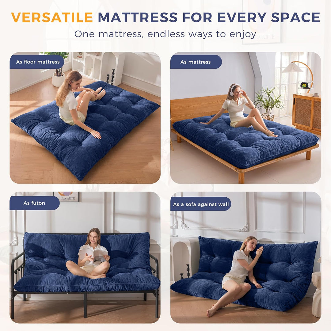 MAXYOYO Futon Matratze, Chenille-Stoff, 15cm Dick Bodenmatratze Verwendbar als Schlafsofa, Geknöpft