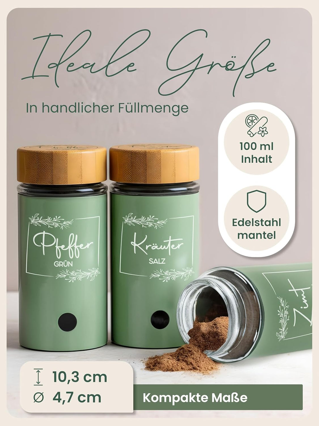Fräulein Zimmerzauber - Gewürzgläser 12 Stück - Gewürze in deiner Küche ordentlich & modern aufbewah