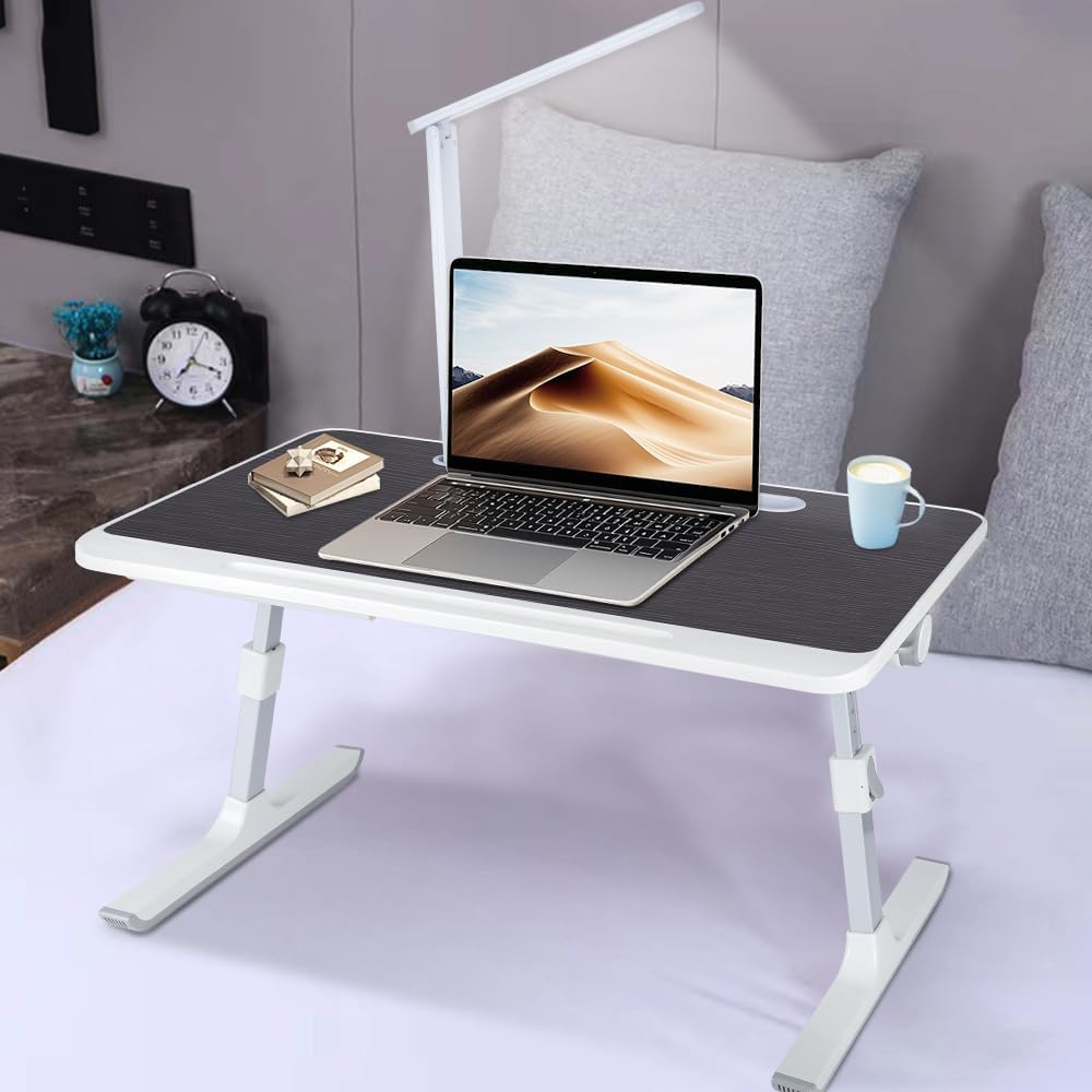 Tragbarer Computertisch, Betttisch, faltbar, aus Bambus, verstellbare Tischplatte für Laptop, mit ve