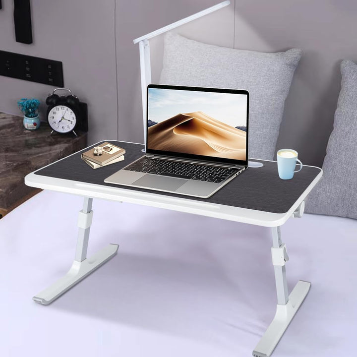 Tragbarer Computertisch, Betttisch, faltbar, aus Bambus, verstellbare Tischplatte für Laptop, mit ve