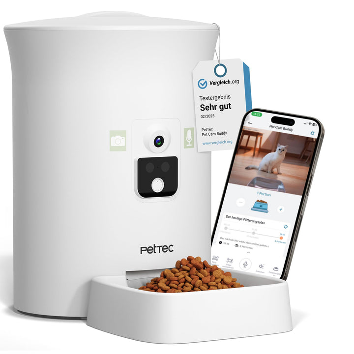 PetTec – Pet Cam Buddy Haustierkamera Futterautomat 8L für Katzen- & Hunde-Trockenfutter – Automatis
