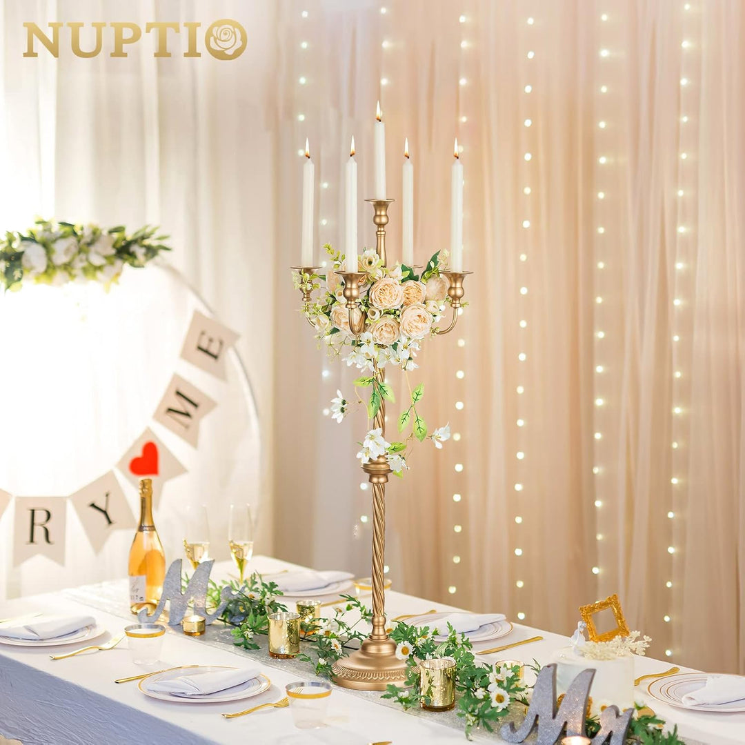 Nuptio Kandelaber Kerzenständer 5 Armig: 88cm Satz von 2 Kerzen Ständer Halter hoch, Gold Metall Kan