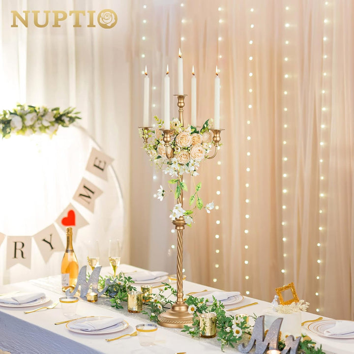 Nuptio Kandelaber Kerzenständer 5 Armig: 88cm Satz von 2 Kerzen Ständer Halter hoch, Gold Metall Kan