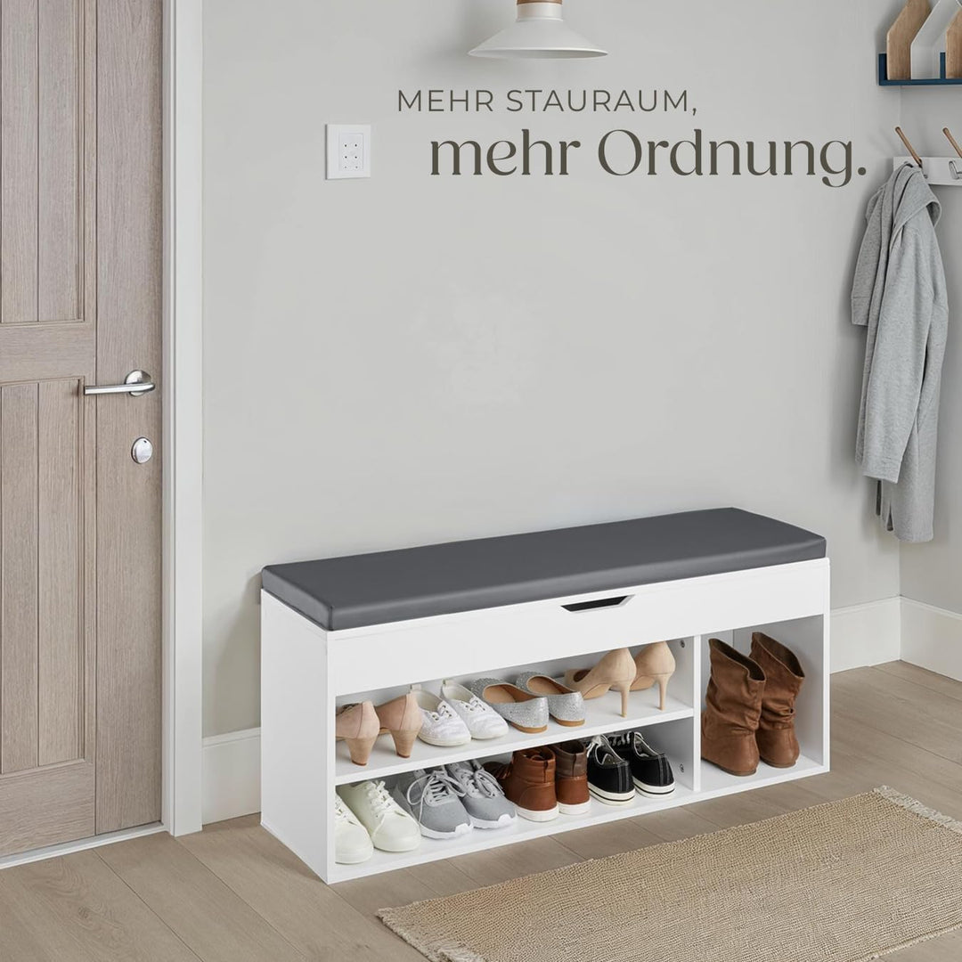 tectake® Sitzbank mit Stauraum, Schuhregal mit Sitzbank, 104 x 30 x 49 cm, Hocker mit Stauraum & Sch