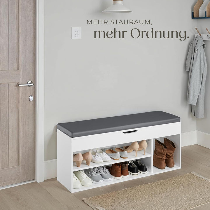 tectake® Sitzbank mit Stauraum, Schuhregal mit Sitzbank, 104 x 30 x 49 cm, Hocker mit Stauraum & Sch