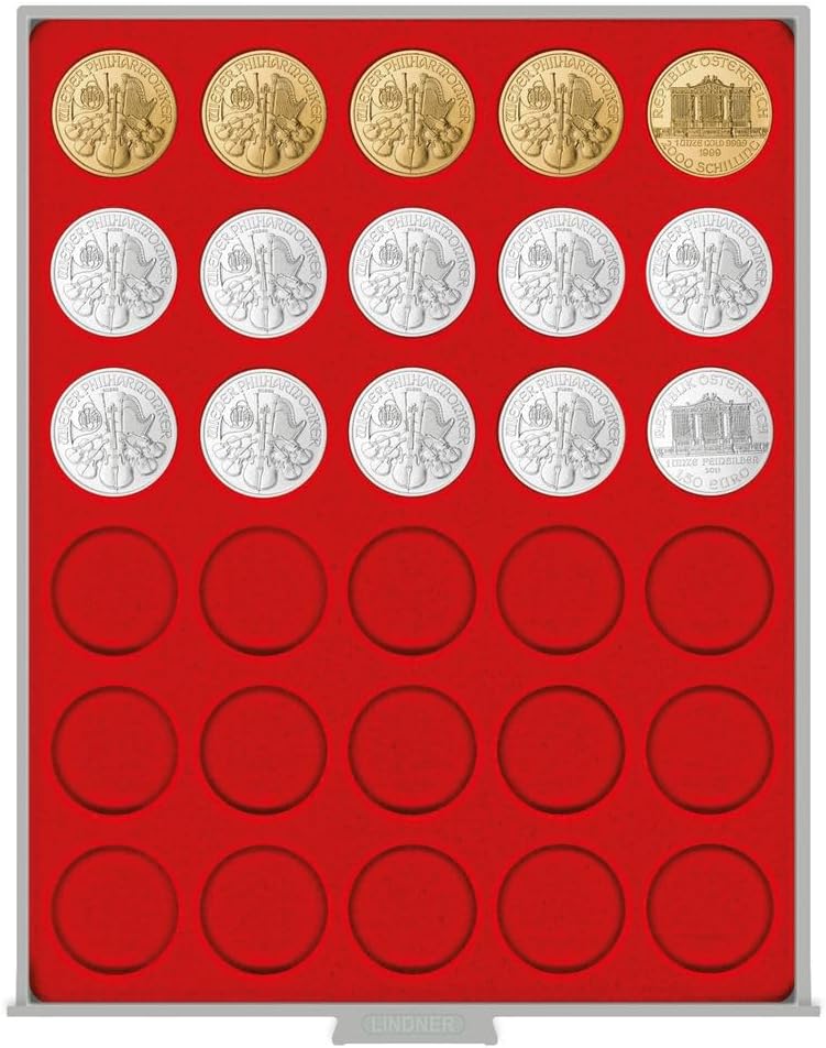 LINDNER Das Original Münzbox Standard mit 30 runden Vertiefungen für Münzen mit Ø37 mm