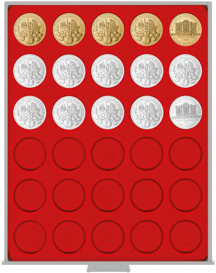 LINDNER Das Original Münzbox Standard mit 30 runden Vertiefungen für Münzen mit Ø37 mm