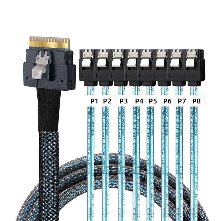 NFHK SlimSAS Host/RAID-zu-SATA-Zielkabel, Slim SAS 4.0 SFF-8654 8i 74Pin 1 zu 8 SATA 7Pin Raid Contr
