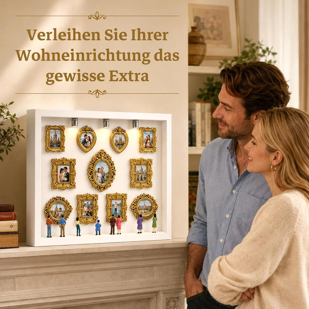 DIY Mini Museum Menschen Bilderrahmen, Mini Figuren Museum Bilderrahmen mit 11 Goldene Rahmen Vintag
