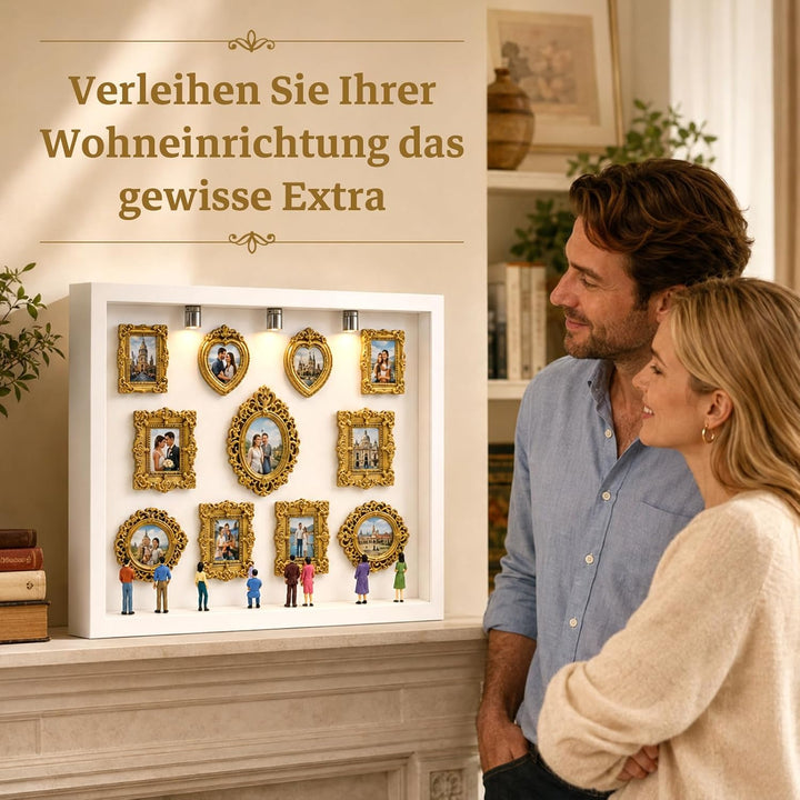 DIY Mini Museum Menschen Bilderrahmen, Mini Figuren Museum Bilderrahmen mit 11 Goldene Rahmen Vintag