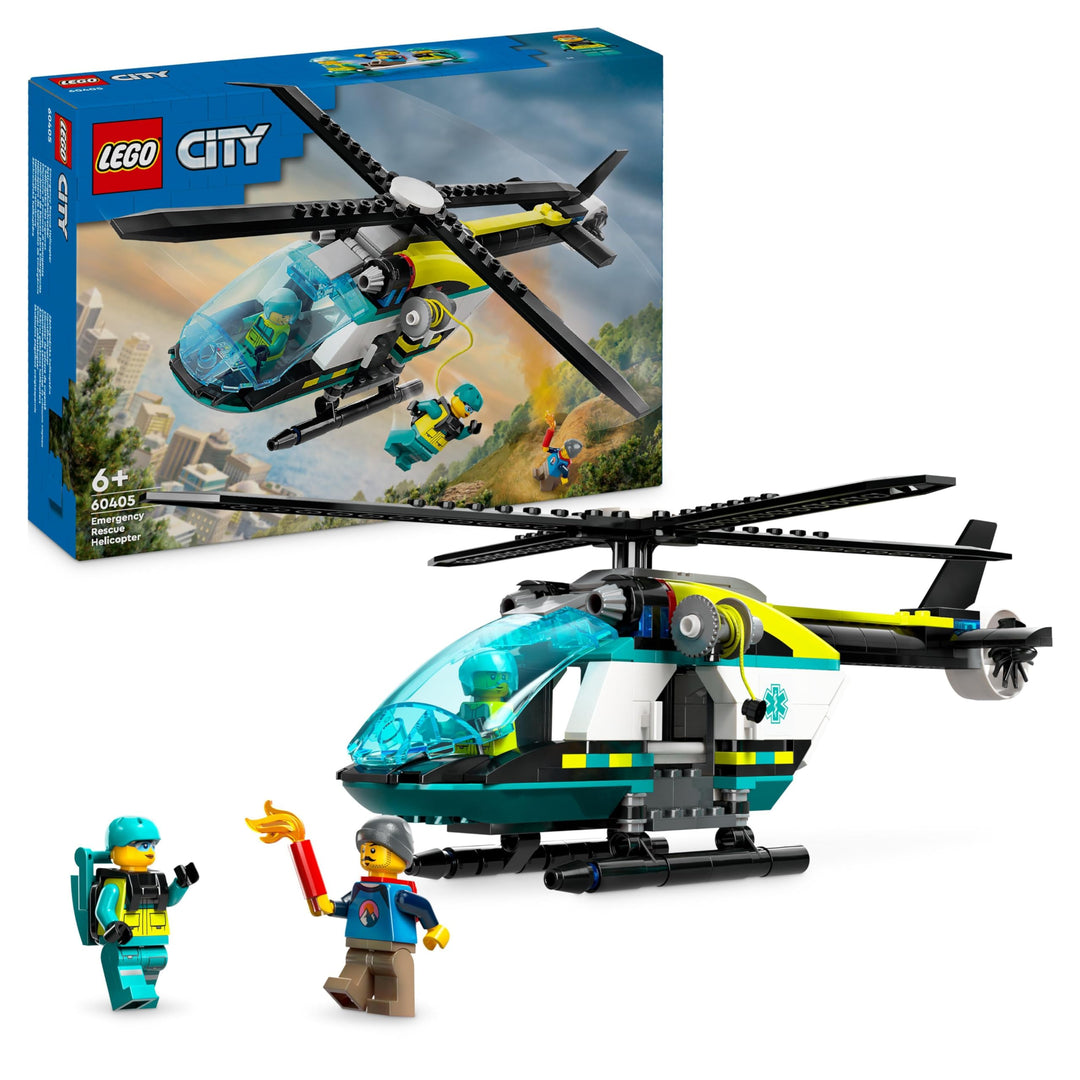 LEGO City Rettungshubschrauber, Hubschrauber-Spielzeug für Kinder, Helikopter mit Seilwinde, Rotoren