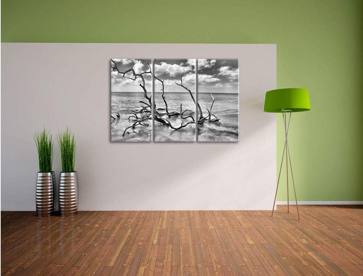 Pixxprint Monocrome, Strand Meer Havanna Kuba 3-Teiler Leinwandbild 120x80 Bild auf Leinwand