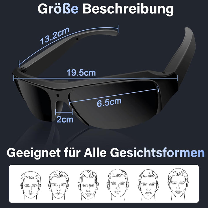 Mini Kamera, Brille mit Kamera, Action Cam 1080P Aktualisierte Tragbare Videobrille Sonnenkamerabril