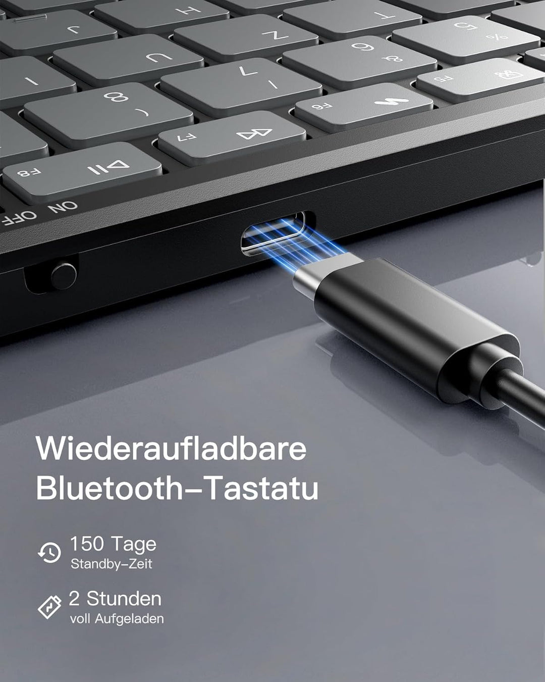 Inateck Faltbare Tastatur Kabellos,Klappbare Tastatur mit Ziffernblock mit 3 Kanälen,AI-Key,mit Stän