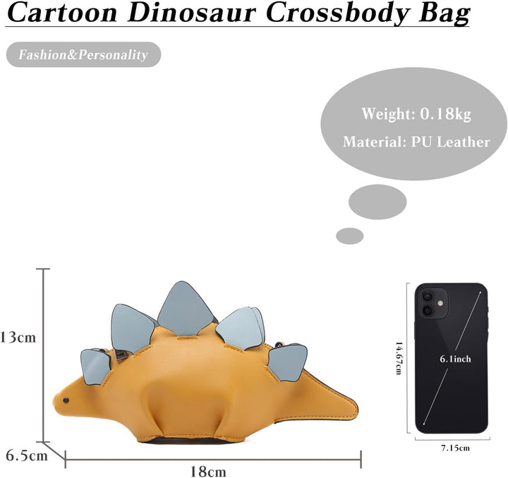 PORRASSO Mädchen Umhängetasche Damen Kreative Schultertasche Süsse Dinosaurier Geformte Handtasche V