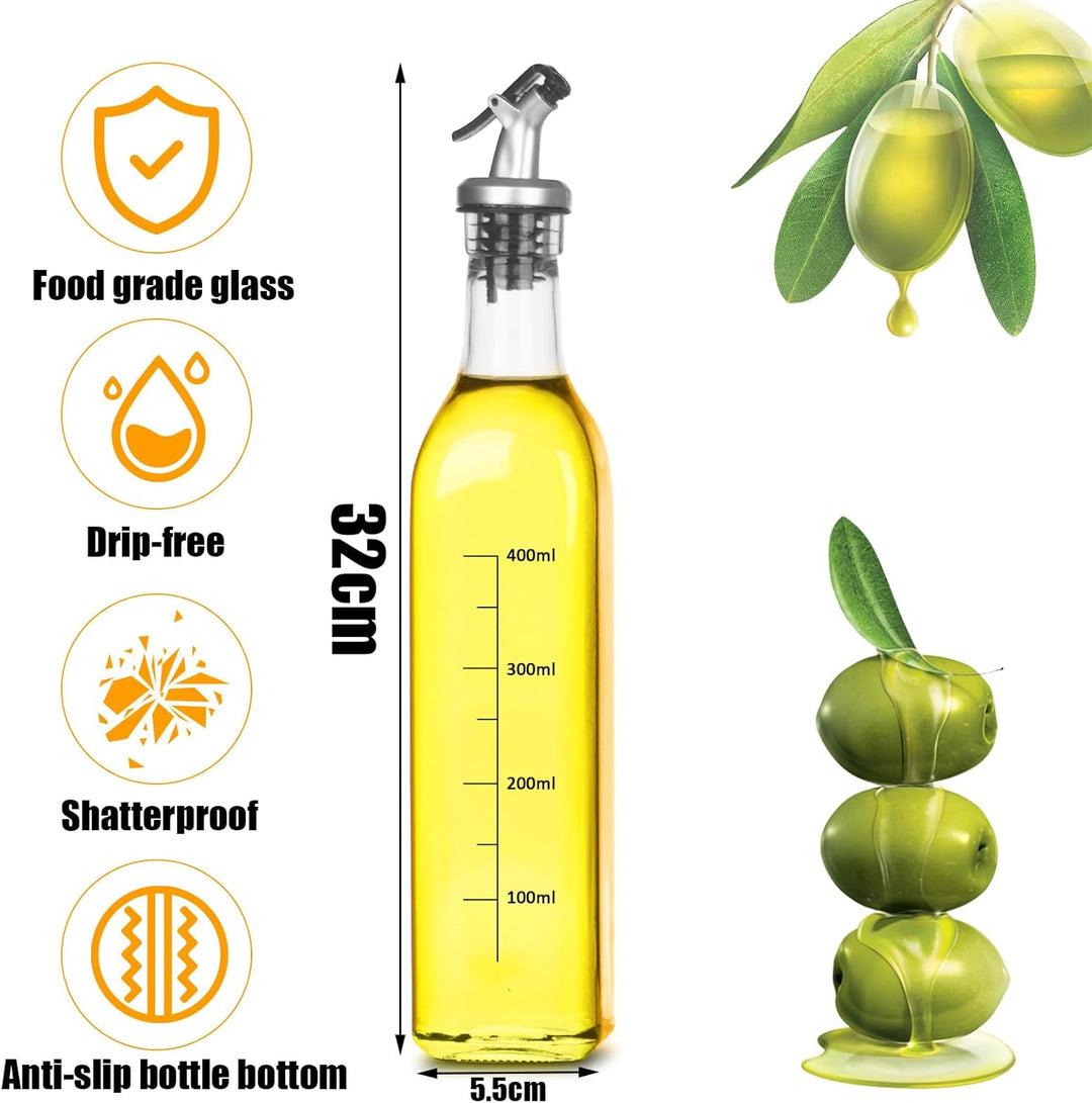 Ölflasche Mit Ausgiesser 500ml 2 Set, Öl Flaschen, Olivenöl Spender Mit Trichter, Essig Und Ölflasch