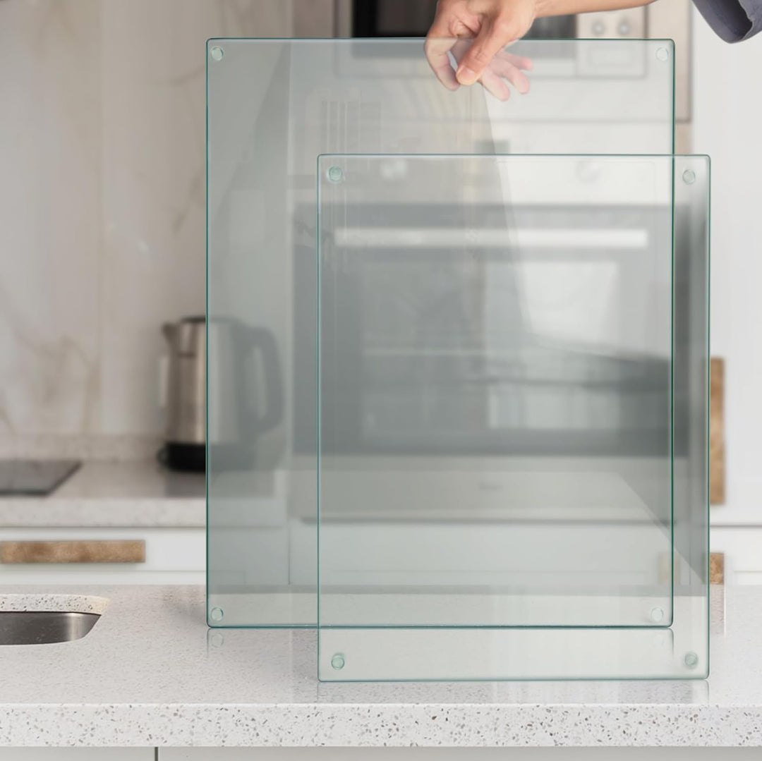 Schneidebrett aus Glas gross 50x40cm - Schneidbrett transparentes, Glasschneidebrett Küchenbrett aus