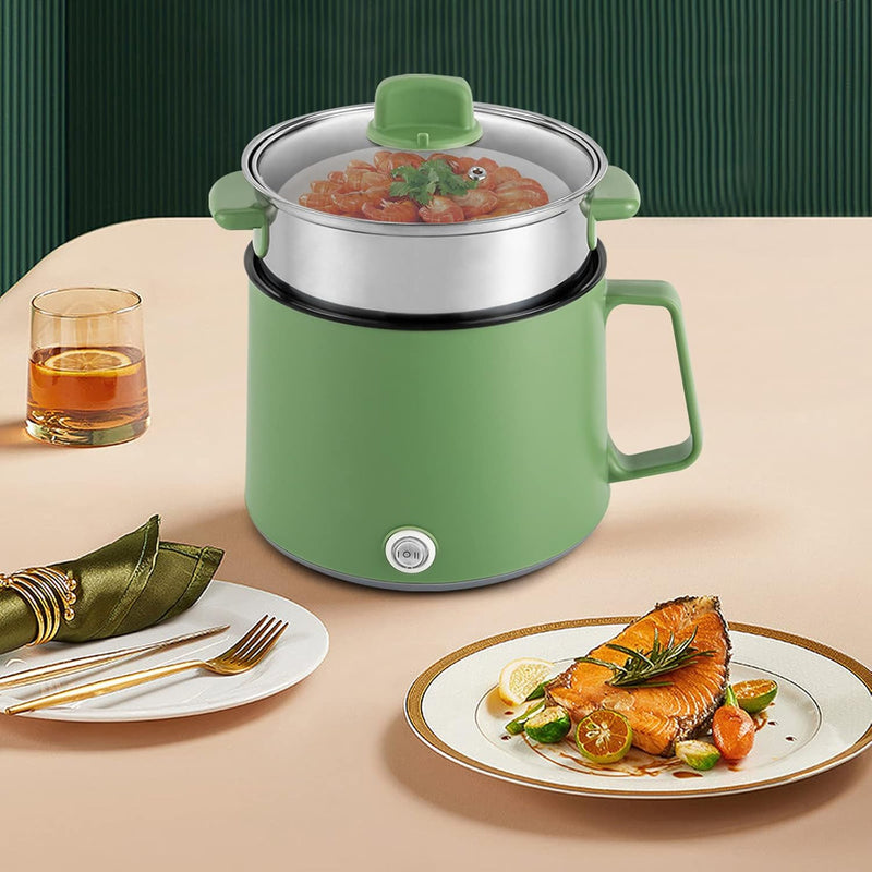 WEIGR Kochtopf Elektrischer, 600W Hot Pot Ramen Cooker, Antihaft Cooking Pot mit Dämpfkorb, tragbare