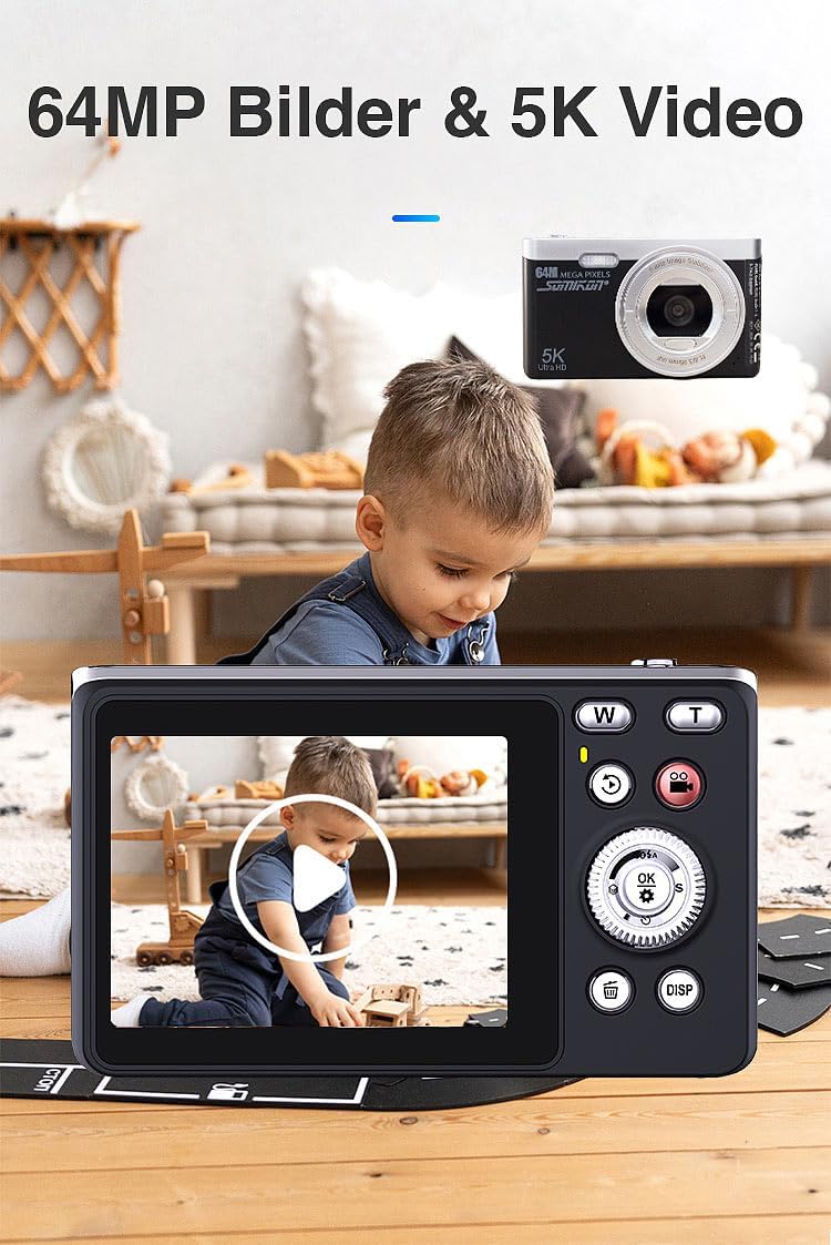 Somikon Digitalkamera: Digitale Kompaktkamera mit 64 MP, 5K, Autofokus, 16-facher Digitalzoom (Fotok