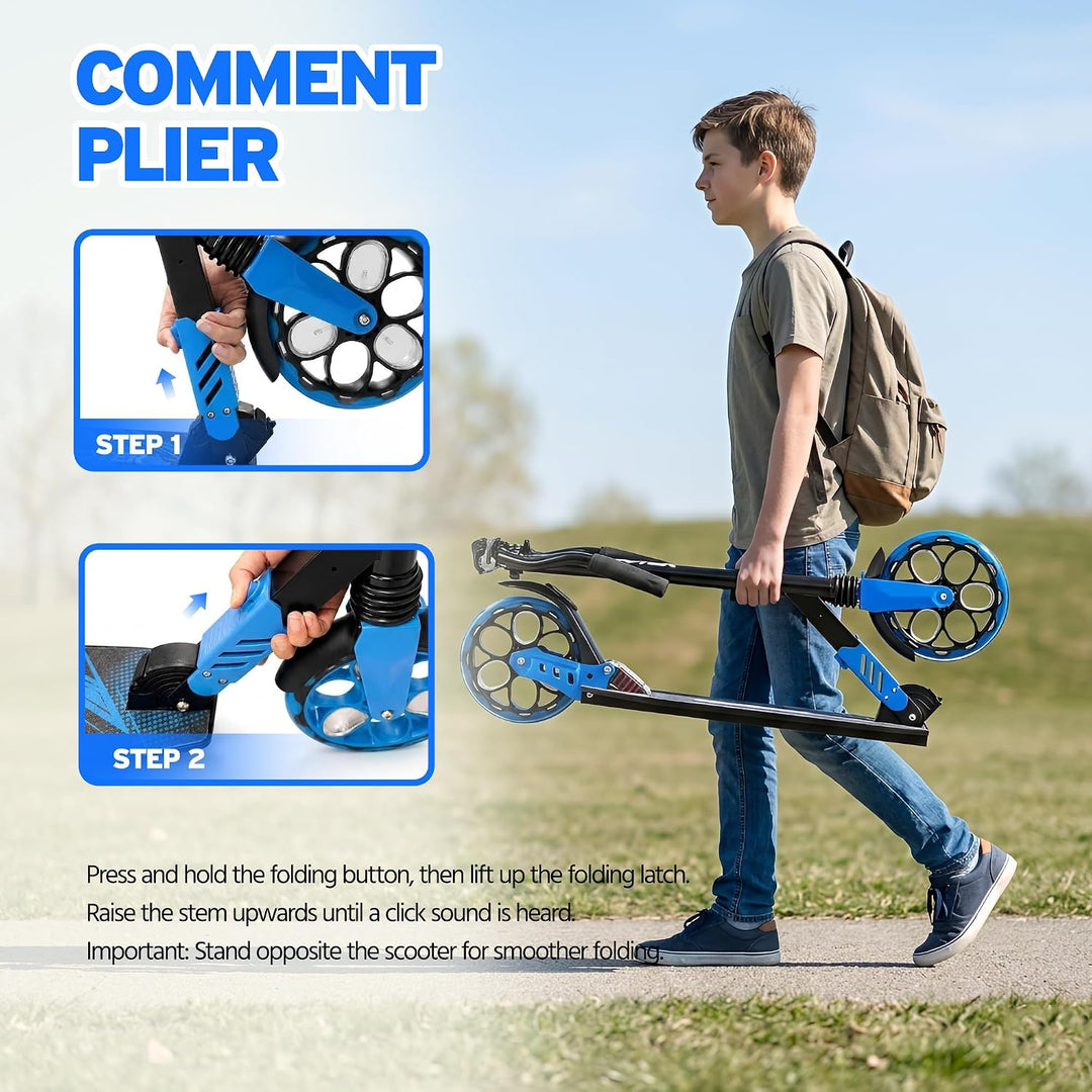 TENBOOM Kinderroller mit Doppelstossdämpfersystem | Höhenverstellbarer Lenker | Neue grosse LED-Blin