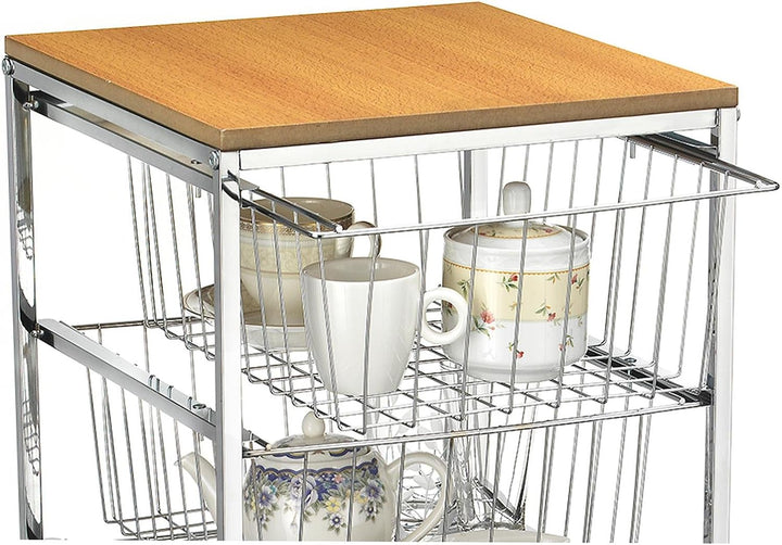 CARO-Möbel Servierwagen Ronja Küchenwagen Küchentrolley Beistellwagen verchromt auf Rollen, 4 Drahtk