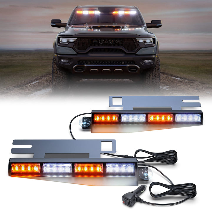 2pcs 16,8-Zoll Blinken LED Warnleuchte Orange + weisses Leuchtfeuer Interior blinkende Lichtleiste V